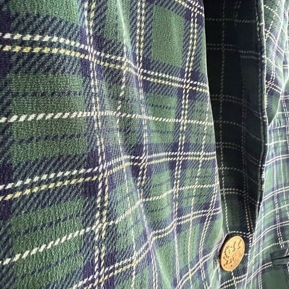 Dana Buchman Vintage 90s Silk Green & Blue Plaid Academia Blazer Petite Size 6 - Picture 6 of 10